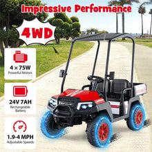 Load image into Gallery viewer, 24V 4WD 2-Seater Kids Golf Cart with Sun Shade, Storage Trunk &amp; Remote Control, LED Lights, Electric Ride on Toy Car for Boys Girls Ages 3+