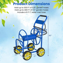Load image into Gallery viewer, Heavy Duty Metal Garden Hose Reel Cart Holds 300FT of 5/8" Hose with 4 Wheels &amp; Storage Basket, Portable Water Hose Organizer for Yard Lawn