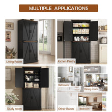 Load image into Gallery viewer, 71" Tall Farmhouse Kitchen Pantry Cabinet, 5 Layers Storage Cabinet with Adjustable Shelves, Farmhouse Pantry Cabinet with 4 Barn Doors