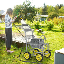 Load image into Gallery viewer, Heavy Duty Metal Garden Hose Reel Cart Holds 300FT of 5/8" Hose with 4 Wheels &amp; Storage Basket, Portable Water Hose Organizer for Yard Lawn