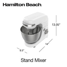 Load image into Gallery viewer, Hamilton Beach 4 Quart Stand Mixer for Kitchen, 7 Speeds, Tilt - Head, Dough Hook, Whisk &amp; Flat Beater, White