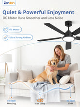 Load image into Gallery viewer, Zardon 52 in Black Ceiling Fan with LED Light and Remote, Downrod 6-Speed and Quiet Reversible DC Motor for Bedroom, Living Room, Indoor