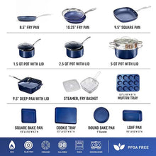 Load image into Gallery viewer, Classic Blue 20-Piece Aluminum Ultra - Durable Non - Stick Diamond Infused Cookware and Bakeware Set