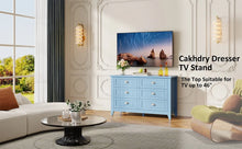 Load image into Gallery viewer, 6 Drawer Dresser, Light Blue Elegant Chest of Drawers, Large Cabinet with Storage, Rustic Wood Chest of Drawers for Bedroom, Living Room, Hallway