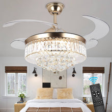 Load image into Gallery viewer, Panghuhu88 36" Invisible Ceiling Fan Chandelier Light,Modern Crystal Ceiling Fan Light Remote Control 4 Retractable ABS Blades for Bedroom Living Room