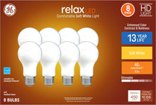 Load image into Gallery viewer, GE Relax 8 Pack 40 W Equivalent Dimmable Warm White A19 LED Light Fixture Light Bulbs 44898