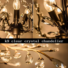Load image into Gallery viewer, Ganeed Vintage 8 Lights Pendant Light Crystal Chandeliers Adjustable Ceiling Light for Living Room Bedroom Restaurant Porch Hallway - Black