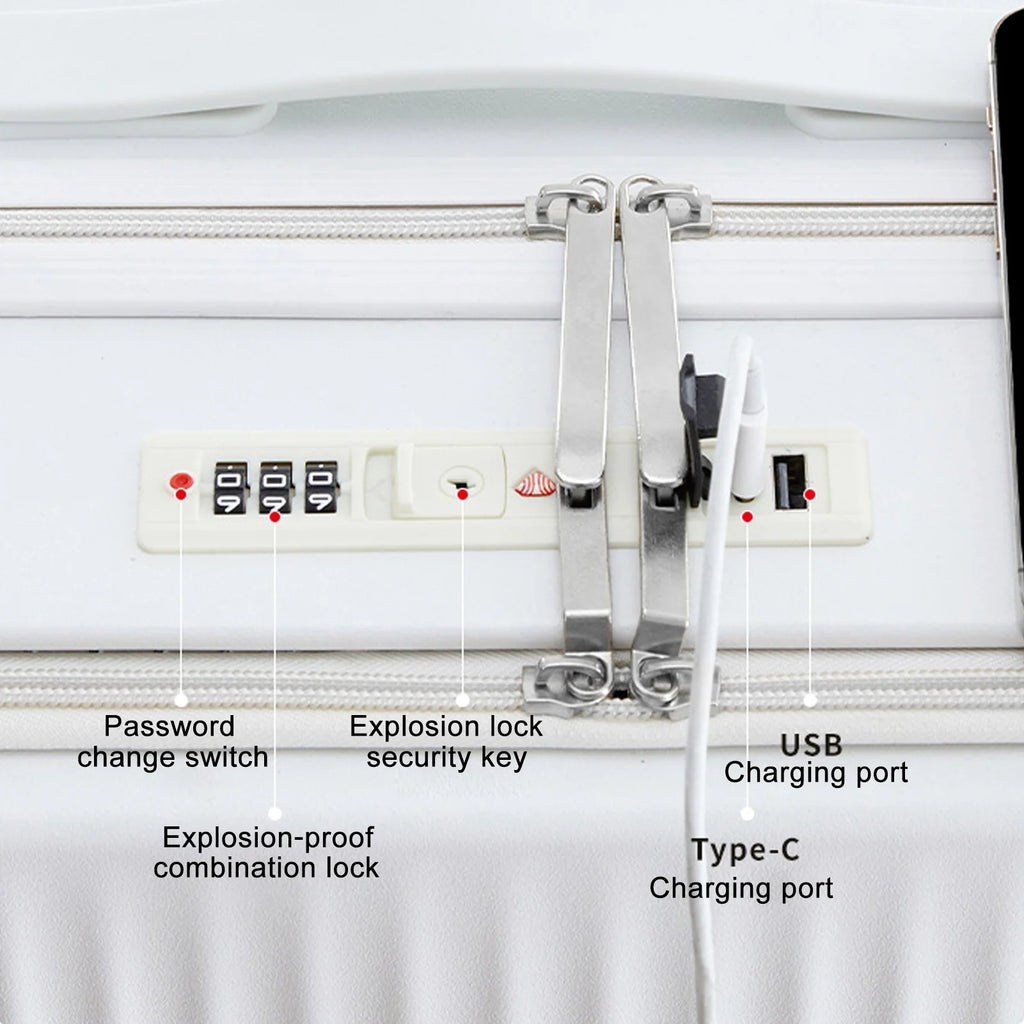 24 in Checked Luggage with Front Pocket, USB Charging Port, Built - in Lock Carry on Suitcase, Cup Holder and Phone Holder, Medium Hardside Suitcase