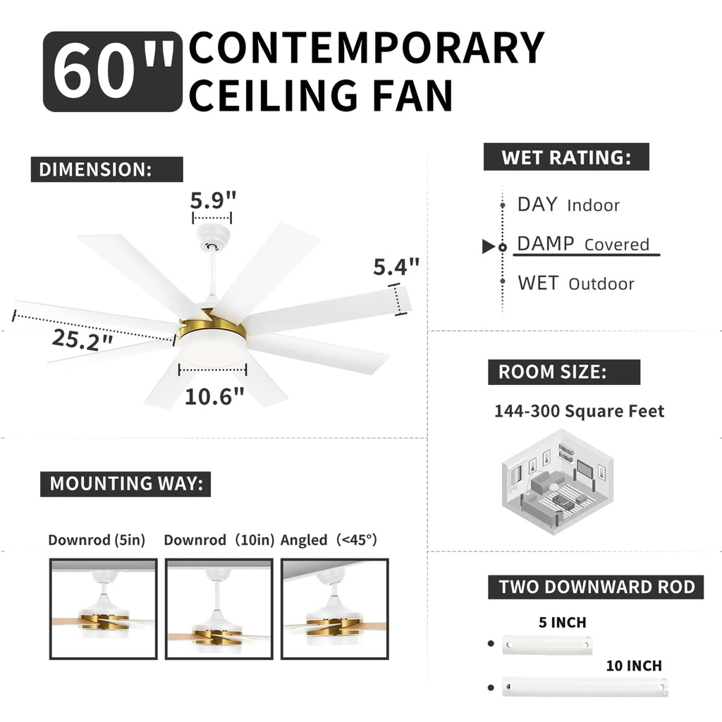 Dextrus 60 in Modern LED Outdoor/ Indoor Ceiling Fan with Remote Control