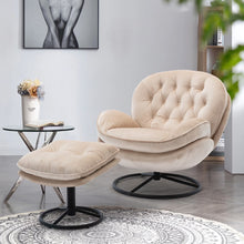 Load image into Gallery viewer, Velvet Swivel Accent Chair with Ottoman, Modern Chaise Lounge Chair with Metal Frame and Footstool, Comfy Armchair Reading Chair