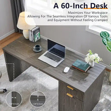 Load image into Gallery viewer, 60 - Inch Contemporary Executive Desk - Wooden Home Office &amp; Fluted Computer Desk