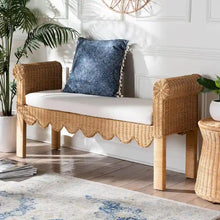 Load image into Gallery viewer, Reiko Handcrafted Natural Rattan Bench with Scalloped Design - Boho Farmhouse Seating for Entryway, Bedroom, or Living Room