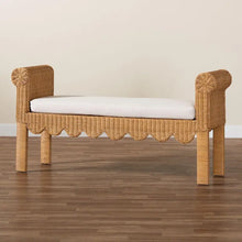 Load image into Gallery viewer, Reiko Handcrafted Natural Rattan Bench with Scalloped Design - Boho Farmhouse Seating for Entryway, Bedroom, or Living Room
