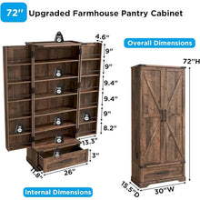 Load image into Gallery viewer, 72 - Inch Tall Farmhouse Kitchen Pantry Cabinet - Stylish Storage Cupboard