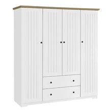 Load image into Gallery viewer, Freestanding 4 - Door Wardrobe Armoire with 2 Drawers and Hanging Rods for Clothes Storage