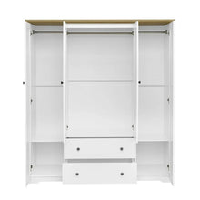 Load image into Gallery viewer, Freestanding 4 - Door Wardrobe Armoire with 2 Drawers and Hanging Rods for Clothes Storage