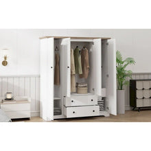 Load image into Gallery viewer, Freestanding 4 - Door Wardrobe Armoire with 2 Drawers and Hanging Rods for Clothes Storage