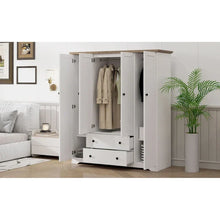 Load image into Gallery viewer, Freestanding 4 - Door Wardrobe Armoire with 2 Drawers and Hanging Rods for Clothes Storage