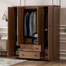 Load image into Gallery viewer, Freestanding 4 - Door Wardrobe Armoire with 2 Drawers and Hanging Rods for Clothes Storage