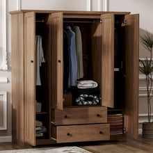 Load image into Gallery viewer, Freestanding 4 - Door Wardrobe Armoire with 2 Drawers and Hanging Rods for Clothes Storage