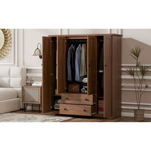 Load image into Gallery viewer, Freestanding 4 - Door Wardrobe Armoire with 2 Drawers and Hanging Rods for Clothes Storage