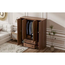 Load image into Gallery viewer, Freestanding 4 - Door Wardrobe Armoire with 2 Drawers and Hanging Rods for Clothes Storage