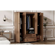 Load image into Gallery viewer, Freestanding 4 - Door Wardrobe Armoire with 2 Drawers and Hanging Rods for Clothes Storage
