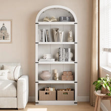 Load image into Gallery viewer, Bookcase 5 Shelf Arched Bookshelf 71.65in Tall Bookcase Farmhouse Display Storage Rack Wooden Bookshelves for Home Office, Living Room(White)