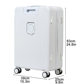 24 in Checked Luggage with Front Pocket, USB Charging Port, Built - in Lock Carry on Suitcase, Cup Holder and Phone Holder, Medium Hardside Suitcase