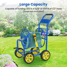Load image into Gallery viewer, Heavy Duty Metal Garden Hose Reel Cart Holds 300FT of 5/8" Hose with 4 Wheels &amp; Storage Basket, Portable Water Hose Organizer for Yard Lawn