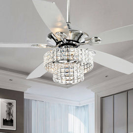 52 - Inch Chrome 4-Light Crystal Shade Ceiling Fan - 52 - in - Remote