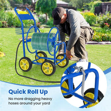 Load image into Gallery viewer, Heavy Duty Metal Garden Hose Reel Cart Holds 300FT of 5/8" Hose with 4 Wheels &amp; Storage Basket, Portable Water Hose Organizer for Yard Lawn
