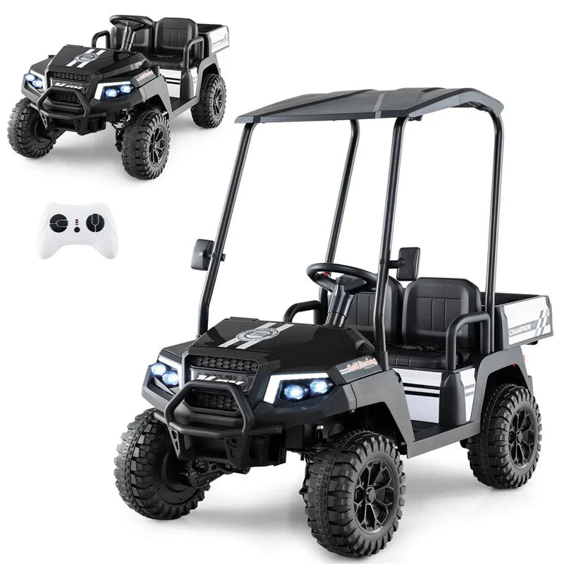 24V 4WD 2-Seater Kids Golf Cart with Sun Shade, Storage Trunk & Remote Control, LED Lights, Electric Ride on Toy Car for Boys Girls Ages 3+