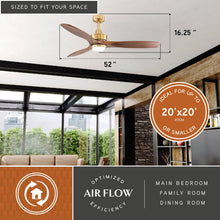 Load image into Gallery viewer, Vaxcel Curtiss Satin Brass Mid - Century Modern MCM Wood Propeller Ceiling Fan with LED Light Kit and Remote