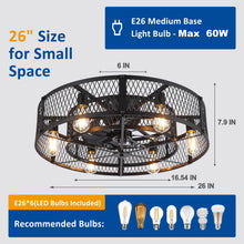 Load image into Gallery viewer, 26 - Inch Farmhouse Caged Ceiling Fan with Light, Remote &amp; APP Control Quiet DC Motor E26 Bulbs Included Black