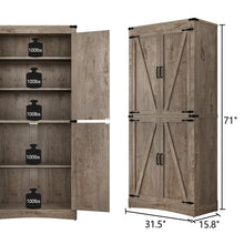 Load image into Gallery viewer, 71" Tall Farmhouse Kitchen Pantry Cabinet, 5 Layers Storage Cabinet with Adjustable Shelves, Farmhouse Pantry Cabinet with 4 Barn Doors