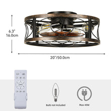 Load image into Gallery viewer, Dextrus 20" Caged Ceiling Fan with Lights and Remote Control, Rustic Farmhouse Flush Mount Design with Reversible DC Motor, 6 Speed Settings