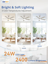 Load image into Gallery viewer, Zardon 52 in Black Ceiling Fan with LED Light and Remote, Downrod 6-Speed and Quiet Reversible DC Motor for Bedroom, Living Room, Indoor