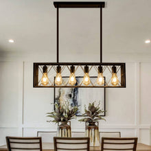 Load image into Gallery viewer, Pretoy Kitchen Island Pendant Lighting 6-Light Black Metal Industrial Bar Chandelier Fixtures Vintage Hanging Farmhouse Rectangle Linear Chandelier
