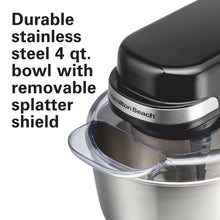 Load image into Gallery viewer, Hamilton Beach 4 Quart Stand Mixer for Kitchen, 7 Speeds, Tilt - Head, Dough Hook, Whisk &amp; Flat Beater, White