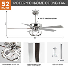Load image into Gallery viewer, Parrot Uncle 52 - Inch Contemporary Chrome Ceiling Fan with Integrated LED Lights and Remote Control