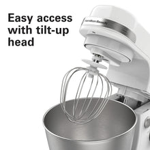 Load image into Gallery viewer, Hamilton Beach 4 Quart Stand Mixer for Kitchen, 7 Speeds, Tilt - Head, Dough Hook, Whisk &amp; Flat Beater, White