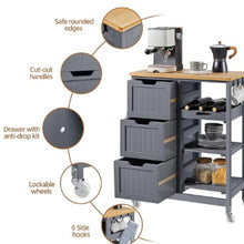 Load image into Gallery viewer, Kitchen Island Cart on Wheels with Storage, Solid Wood Top, 3 Drawers and Removable Shelves, Rolling Utility Cart, Dark Gray