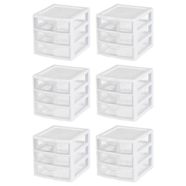 6 Sterilite 20738006 Small Compact Countertop 3 Drawer Desktop Storage Unit
