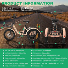 Load image into Gallery viewer, ABORON 3.0 Fat Tire Electric Trike for Senior Foldable E - Bike, 500W Motorized Tricycle Adult 20" Folding 3 Wheel Electric Commute Bike Trike W/48V