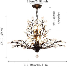 Load image into Gallery viewer, Ganeed Vintage 8 Lights Pendant Light Crystal Chandeliers Adjustable Ceiling Light for Living Room Bedroom Restaurant Porch Hallway - Black