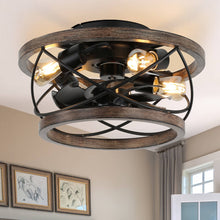 Load image into Gallery viewer, Oaks Aura Farmhouse 5-Light Cage Rustic Wood Chandelier, Adjustable Industrial Pendant Ceiling Light for Kitchen Dining Room