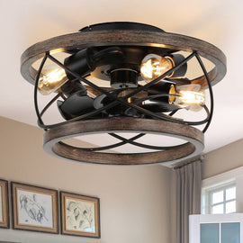 Oaks Aura Farmhouse 5-Light Cage Rustic Wood Chandelier, Adjustable Industrial Pendant Ceiling Light for Kitchen Dining Room