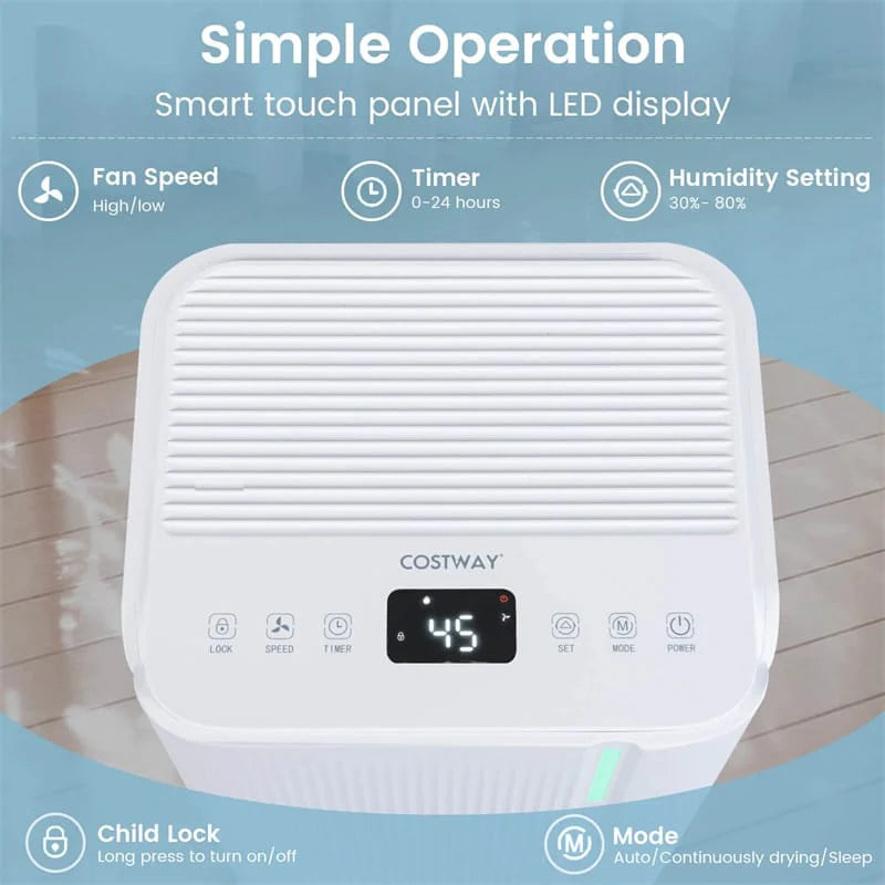 32 Pint Dehumidifier with 3.3FT Drain Hose, 24H Timer & 3-Color Indicator, 2000 Sq.Ft Portable Dehumidifier for Basement, Bedroom, Bathroom
