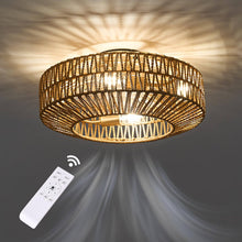 Load image into Gallery viewer, Gutenliter 20" Woven Caged Low Profile Bladeless Ceiling Fan with Light and Remote, Farmhouse Flush Mount Boho Ceiling Fans Light, Enclosed